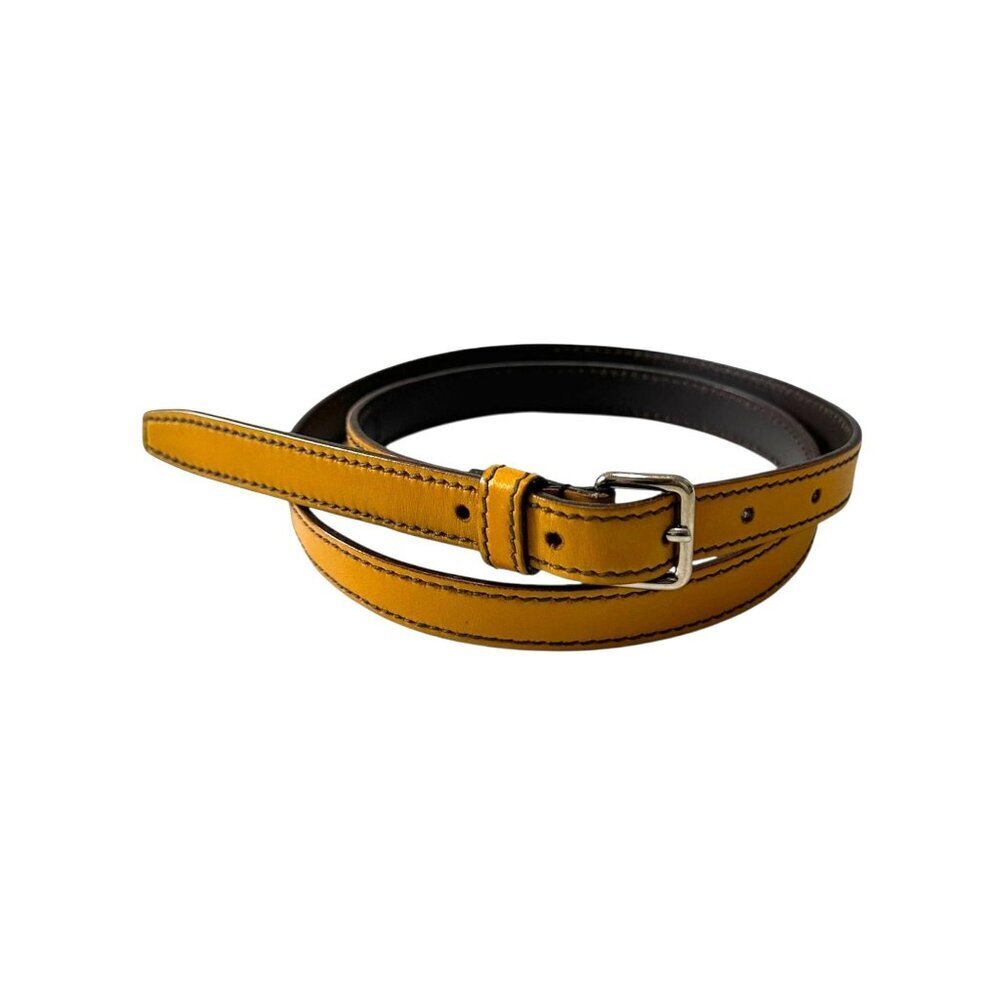 Prada Yellow Slim Leather Belt, Silver tone buckle, Size 90/36"